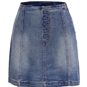 High-Rise Blue Denim Button-Front Skirt